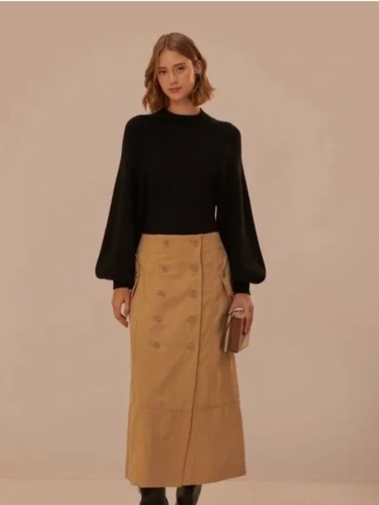 FARM Rio Dresses & Skirts - Farm Rio Tan Button Front Midi Skirt | Military Utility Skirt with Pockets M